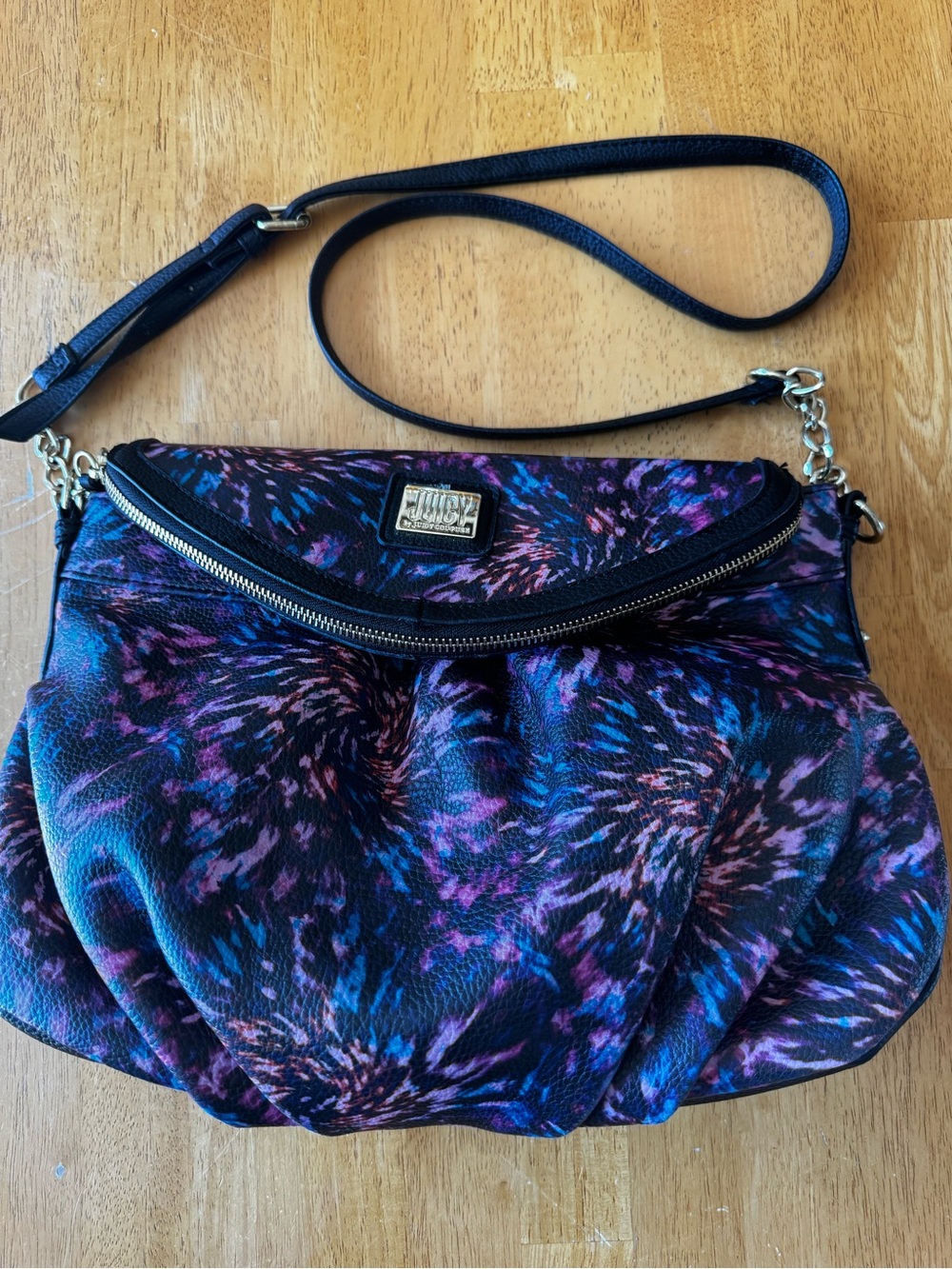 Juicy Couture Black Purple Blue Printed Shoulder Bag